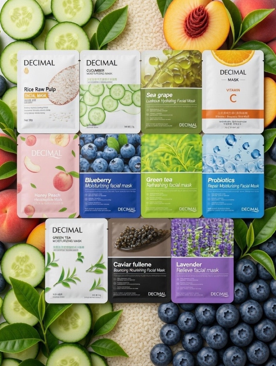 Free Sample 1 per Customer: Decimal Natural Ingredient Facial Sheet Masks - Variety Pack (Choose Your Flavor, 2 Mask)